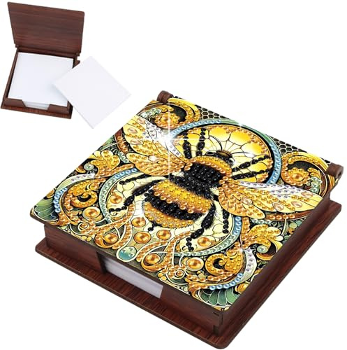 JISHSHAY Diamond Painting Note Box Bee Diamond Art Notecard Box Bee Gem Art Sticky Note Holder Gem Painting Embroidery Kit Mosaic Kits for Adults Memo Pad Holder, Contains 160 Sheets of Paper