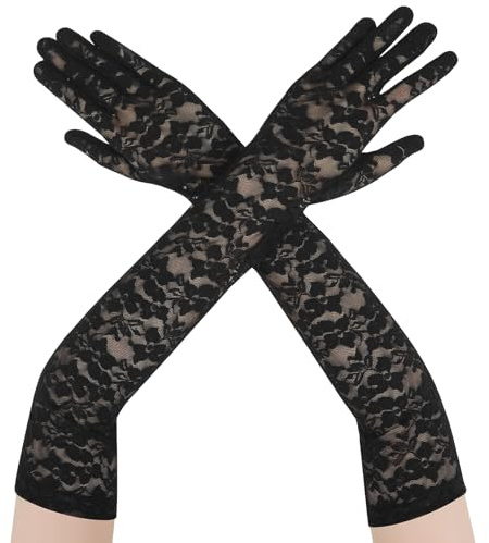 Telooco Svarta spetshandskar halloween långa handskar för kvinnor eleganta armbågslånga vantar för bröllop halloween möhippa maskerade tefester