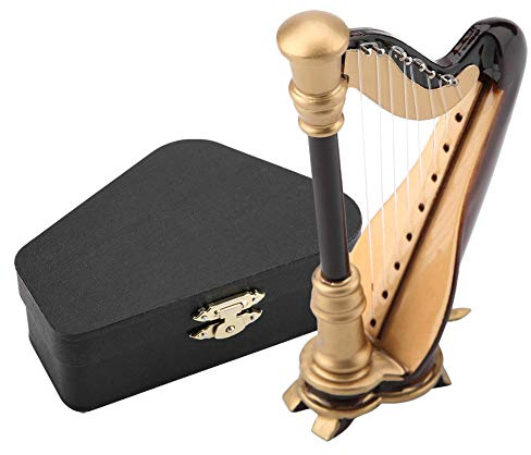 Pssopp 3,5 Pollici di Strumenti Musicali di Replica Arpa in Legno, Accessorio per la Casa delle Bambole Arpa in Miniatura con Stand di Stand e per Regali di Compleanno di Natale