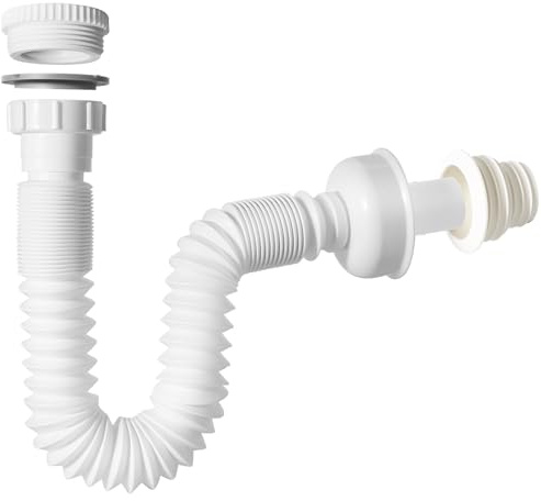 Siphon Lavabo Réglable, G 1 1/4” x 32 mm Siphon Evier Cuisine Extensible de 350 à 880 mm, Syphon Lavabo Salle de bain aux Odeurs pour Lavabo ou Lave-Mains