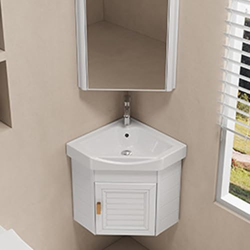 JDXQBLD Bathroom Sink with Vanity - White Ceramic Washbasin and Storage Cabinet, 38/43cm Countertop, Corner Washbasin for Bathroom Changing Room and Toilet，A 43 * 43CM
