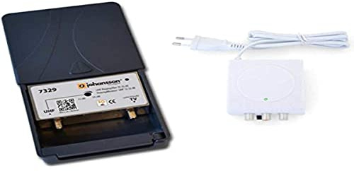 Kit Préamplificateur d’Antenne TV Johansson pour TNT HD avec Filtre 5G/LTE Actif Et avec Alimentation. Kit Pré-Amplificateur UHF 15 à 32 DB + Alimentation Johansson