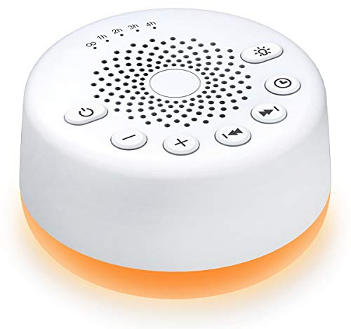 Sound Machine Easysleep White Noise Machine with 25 Soothing Sounds and Night Lights with Memory Function 32 Levels of Volume and 5 Sleep Timer Powered by AC or USB for Sleeping Relaxation (White)