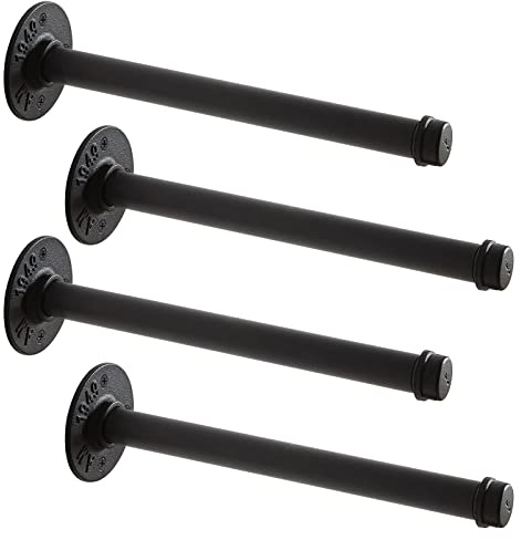 IBUYKE 4 Pcs 12 Inch Industrial Pipe Clothes Bar, Multifunctional Wall Mounted Clothes Rail, Heavy Duty Rustic Wall Mounted DIY Shelving Brackets, for Bedroom Bathroom, Black TYJ004H