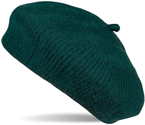 styleBREAKER Damen Feinstrick Baskenmütze mit dezentem Streifen Muster, Winter, Barett, Béret, Franzosen Mütze 04024200, Farbe:Dunkelgrün