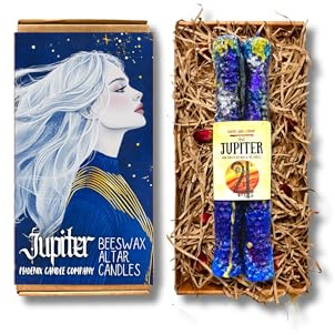 Coppia di candele da altare magiche planetarie vestite da 20 cm | Cera d'api | Luna | Mercurio | Giove | Saturno | Sole | Venere | Marte | Universo (Giove)