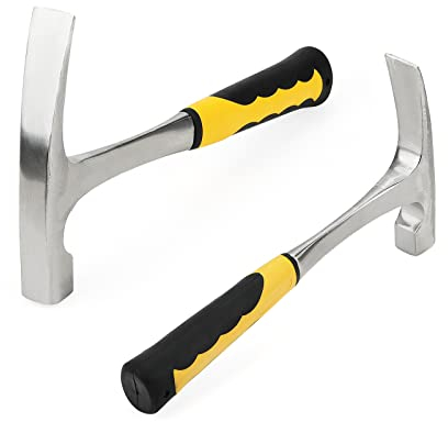 KEILEOHO 2PCS 24oz Rock Brick Hammer with Skid Handle, 30cm Flat Head Alloy Steel Geologist Hammer, Drop Forged Masonry Hammer with Frosted Black Pointed Tip and Shock Reduction Grip for Mining