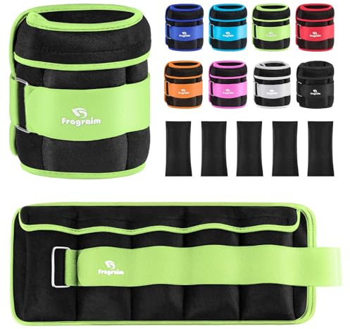 Pesas Tobillos Ajustables 1-3 kg Par con Pesas Extraíbles Para Footing, Gimnasia, Aerobic, Fisioterapia| Cada uno 0,3-1,5 kg, Total 3kg, Verde
