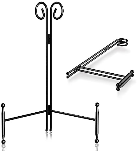 SVENJBB Tallrikstativ och hållare displaystativ 30 cm, svart bildram i järn för skärm, hopfällbart och bärbart stafflistativ för bord (2-pack)