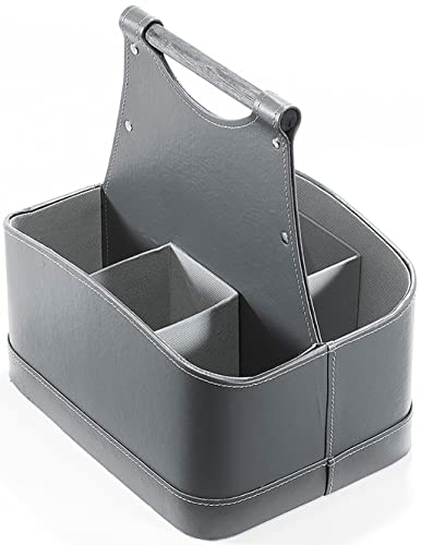 Kobolo Flaschenkorb Flaschenträger - für 6 Flaschen - Kunstleder - grau - 32x25x35 cm