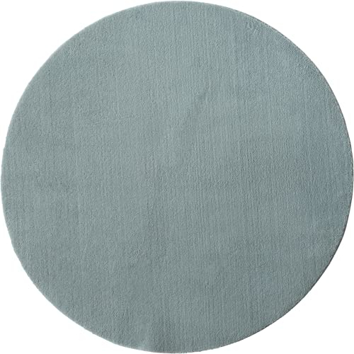 Mia´s Teppiche Taos kuscheliger Kurzflor Teppich, Anti-Rutsch Unterseite, Waschbar bis 30 Grad, Super Soft, Felloptik, Blue, 120 x 120 cm Round