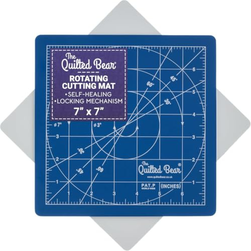 The Quilted Bear Rotating Cutting Mat - 7 x 7 Square Self Healing 360° Rotating Cutting Mat with Innovative Locking Mechanism for Quilting & Sewing Your Choice of Size & Colour Available! (Blue)