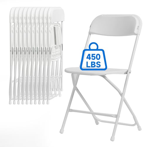 Winlice 10 PCS Plastic Folding Chair, Portable Commercial Chair, Heavy-Duty Plastic Folding Chairs, Folding Chair with 350 LB Capacity for Wedding Party Outdoor Indoor White