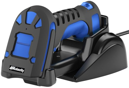 Alacrity 2D Industrie Barcode Scanner mit kabelloser Ladestation, 400m Übertragungsdistanz 433Mhz Wireless & Bluetooth 2in1 Barcode Lesegerät, stoßfest, staubdicht, freihändig, Blau