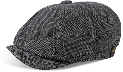 MEGAVOW Schiebermütze Herren Damen, 8 Panel Fischgräten Tweed Retro Schirmmütze Baskenmütze Barett Newsboy Flat Cap Mode Gatsby Cap, Größe 55-59cm