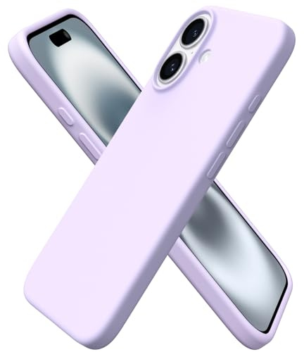 ORNARTO Cover per iPhone 16 6,1 Pollici, Custodia in Silicone Liquido per iPhone 16, Cover Morbida e Resistente con Fodera in Microfibra, Protezione Completa-Lilla Pastello