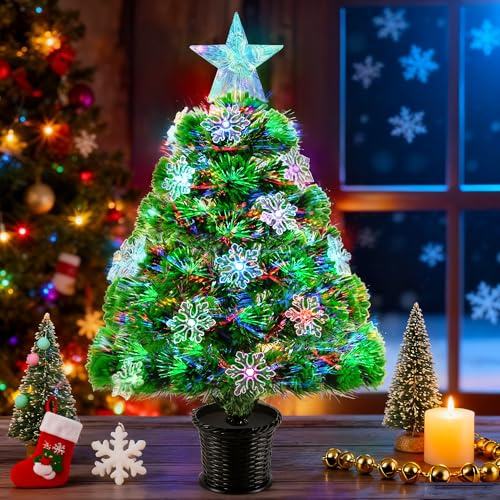 Mini julgran små julgran fiberoptiska träd för skrivbord fönster bord dekoration