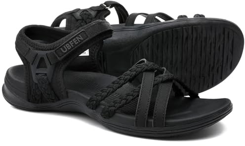 UBFEN Womens Hiking Comfort Sport Sandals Beach Vacation Camping Casual Sport Sandals with Adjustable Straps and Arch Support Size US 8.5 Black