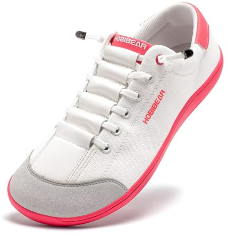 HOBIBEAR Barefoot Minimalist Shoes Womens Mens | Zero Drop | Wide Width Canvas Slip-on Shoes(Rose White, Women 8/Men 7)