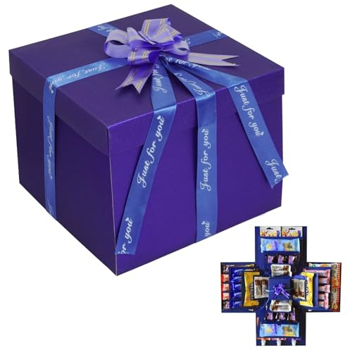 Taybong DIY Explosion Gift Box, Creative Explosion Box with Ribbon & Tape, Surprise Box for Photos & Snacks, Blue Gift Box for Birthday & Anniversary