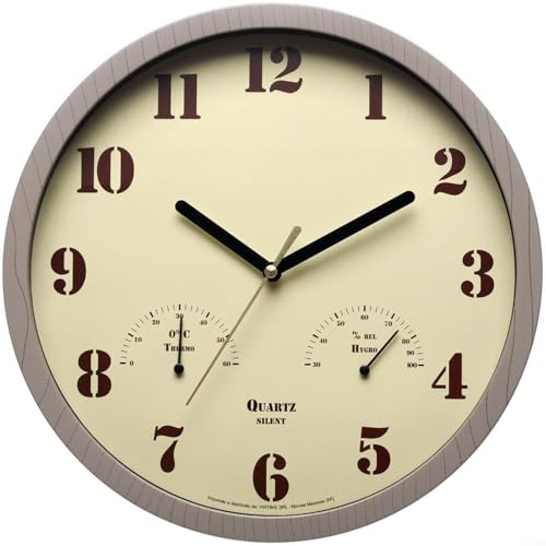 Alanmoship Horloge de jardin résistante aux intempéries avec thermomètre et hygromètre, horloge murale analogique silencieuse sans tic-tac pour une utilisation en intérieur et en extérieur, étanche