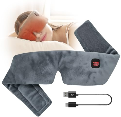 HubiCare Masque de sommeil en peluche, compresse chaude et moelleuse pour les yeux secs et la relaxation, 3 niveaux de chaleur, arrêt automatique, tissu ultra doux et confortable, fonctionne