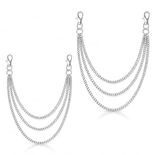 2PCS Pants Chain Clip Jeans Belt for Men and Women, Metal Belt Chains and Trouser Chain Accessories for Streetwear, Punk and Hip-Hop Outfits, Decorative Chains for Jeans with Secure Clips