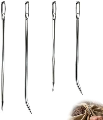 tiyiyok 4 Piezas Agujas de Ojo Grande, 17cm y 14.5cm Agujas de Coser, Fácil de Enhebrar, Puntadas Rectas y Curvas, Apto para Cuero, Papel Pintado, Telas Gruesas y Alfombras