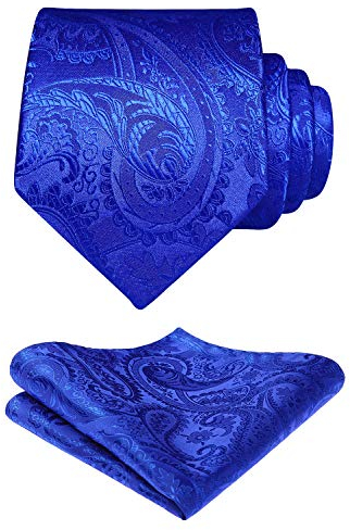 HISDERN Herren Hochzeit Blau Krawatten und Einstecktuch Klassisch Paisley Krawattensatz fur Manner