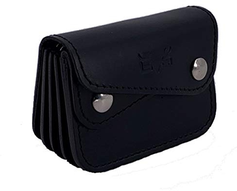 MIKA 28058701 - Mini Geldbörse aus Echt Leder/Sattelleder, Portemonnaie im Querformat, Geldbeutel mit 6 Einsteckfächer für Kreditkarten und Gürtelschlaufe, Brieftasche in schwarz, ca. 10 x 3 x 7 cm