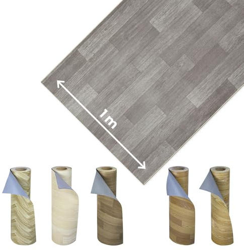OLIVO.Shop Tappeto PVC Effetto Legno Rivestimento Pavimenti in PVC Vinile Pavimento al Metro Design Legno Impermeabile, Rotolo Facile da Tagliare 1 Metro (Grey, 1x2m)