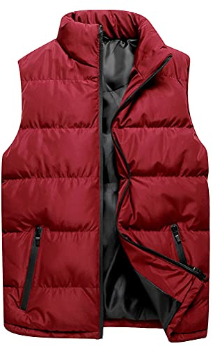 ORANDESIGNE Chaleco Plumas Ligero Hombre Chaleco Plumifero Chalecos Acolchado Caballero Abrigo Plumon Sin Manga Hombre Tallas Grandes Casual Invierno Chalequillo B Vino Rojo 3XL