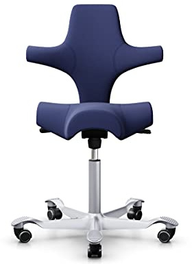 HAG Capisco 8106 tyg xtreme kontorssnurrstol – standard gasfjäder 200 mm – sitthöjd 47–65,5 cm – mjuka hjul (silver, Xtreme – EXR024 kudde marinblå blå)