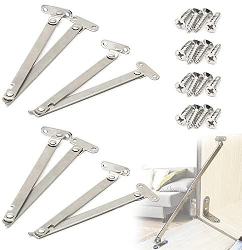 Lot de 4 charnières en acier inoxydable pour meuble - Support de rabat - Support de rabat - Support de rabat - Pour porte d'armoire - Argenté