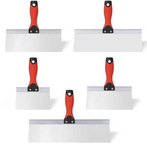 Drywall Taping Knife 5 PCS Stainless Steel Taping Knives, 6/8/10/12/14 Premium Drywall Skimming Blades with Nonslip Rubberized Grip Handle,Perfect Drywall Tool,Finishing and Patching