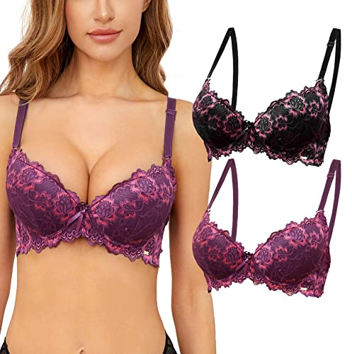SHEKINI Reggiseno Push Up da Donna Reggiseno in Pizzo con Ferretto Imbottito Coppa Spalline Staccabili T-Shirt Bra Comfort
