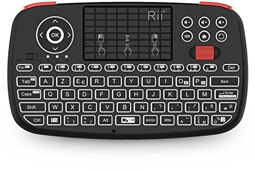 Rii i4 Mini Clavier sans Fil Bluetooth & 2.4 GHz (AZERTY) avec pavé Tactile, LED Backlit, Batterie Rechargeable pour iOS Windows Android tablettes, Raspberry Pi2, Linux et Ordinateur