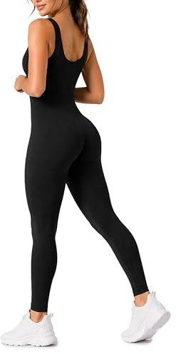 Risalti Tuta Jumpsuit Donna Sportiva - Tutina Aderente Lunga, Senza Maniche, Tuta Intera, Attillata, Elegante, Seamless, Fitness, Yoga, Palestra - Made in Italy