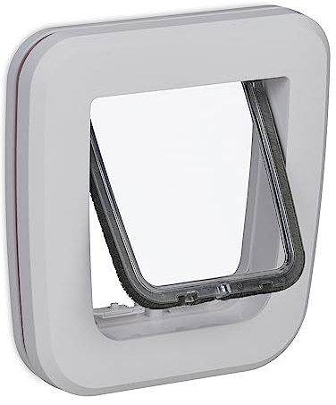 Relaxdays Haustierklappe, Katzen & kleine Hunde, HxB: 25 x 24 cm, mit Magnet, abschließbar, Katzenklappe isoliert, weiß