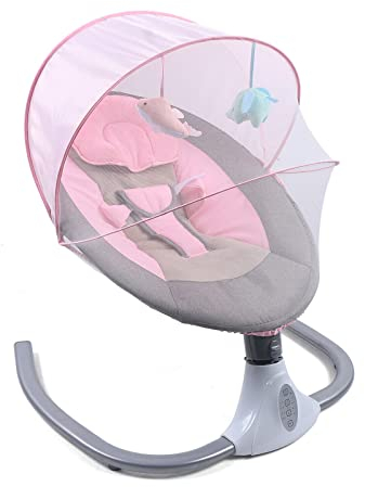 TaNeHaKi Elektrische Babywippe Baby Schaukel Wiege Baby Schaukelstuhl Bluetooth Musik Spielbogen Schaukel Sitz tragbare Babyschaukel Faltbare Babywippe Fernbedienung Belastung 12 kg (Rosa)
