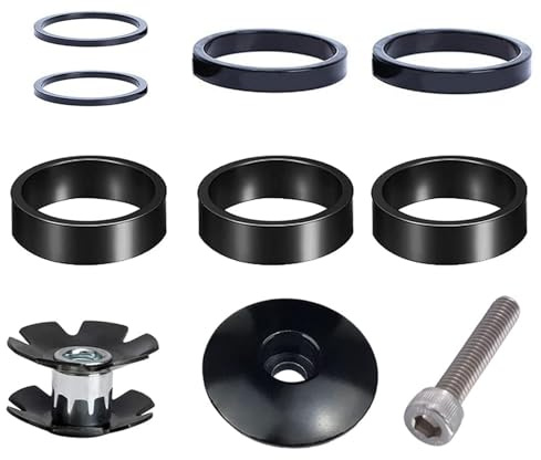 Fahrrad Lenker Spacer Set Fahrrad Vorbau Spacer 10Stück, Fahrrad-Steuersatz-Abstandshalter 1 1/8 Mit Steuersatzkappe Ahead Gabel kralle MTB Headset Spacer 2mm/ 5mm / 10mm für Rennrad 10Stück