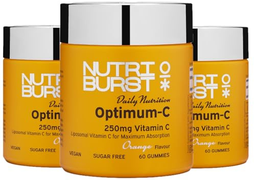 Nutriburst Optimum C Multipack - Liposomal Vitamin C (250mg) - Energy & Immune System Support - Orange Flavour - 3 x 60 Gummies / 3 Month Supply - Suitable for Vegans