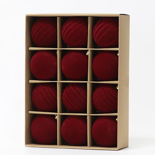 3.15In Red Velvet Christmas Ornaments Set,12 Burgundy Christmas Ornaments