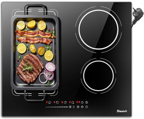 Plug in Induction Hob 4 Burners, Disaenvir 2800W Electric Hob 13 Amp 60cm, Electric Cooker with Flexible Zone, Slide Control, 9 Power Levels, Booster, Pause, Timer, Safety Lock, Black