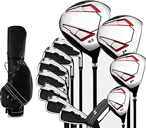 Komplett golfset för män, set med golfklubbor, standardbollväska för golf och högerhänta golfklubbor, komplett set för nybörjare, karbonskaft, 12-pack, silver