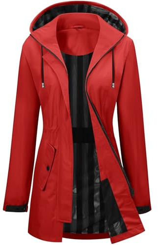 CMTOP Chubasquero Mujer Impermeable Chaqueta Cortavientos Aire Libre Cazadora Ligero Transpirable Abrigo a Prueba de Viento y Agua, Exteriores Gabardina Raincoat Lluvia con Capucha(Rosa,S)