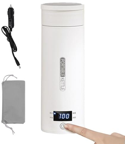 Té para coche, tazas eléctricas de viaje con calefacción de 12 V - taza con pantalla LCD, taza de viaje de 400 ml , agua de calentamiento rápido hervir para