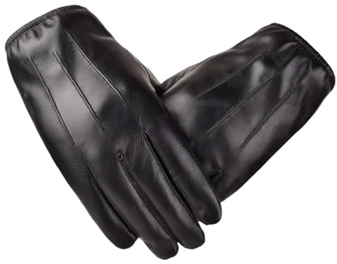 GWAWG Mens Leather Gloves,Driving Gloves,Touch Screen Winter with Inner Fleece Black Faux Leather Mittens for Cold weather Outdoor Driving (thin)