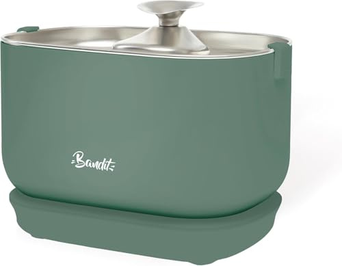 Bandit - Fontaine à Eau Filaire pour Chat 2,5L - Filtration 4 étapes - Ultra silencieuse inférieure 30dB - Acier Inoxydable - Plateau et Embout Compatibles Lave-Vaisselle - Vert