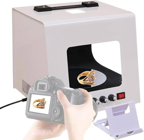 DUXMM Scatola Luminosa per Foto di Gioielli, Mini softbox per Studio Fotografico, con Piatto Girevole Automatico e Supporto sospeso, Adatto per Piccoli Oggetti, Fotografia e Video Professionali TB300